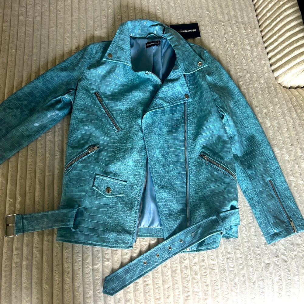Blue crocodile oversized motorcycle jacket